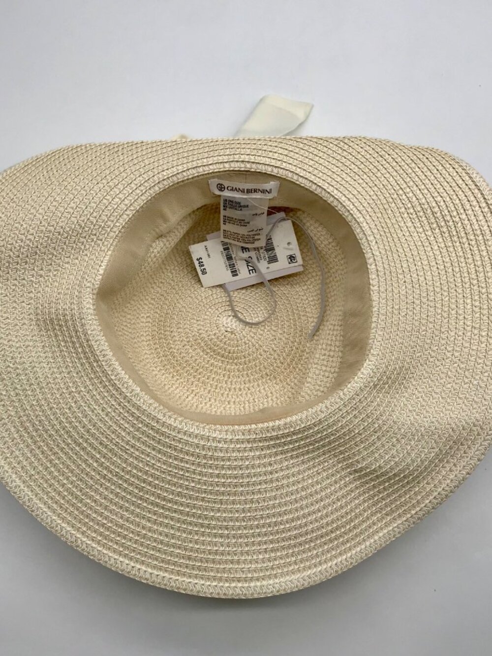 Giani Bernini Ivory And Tan Adjustable Sun Hat With Ribbon - Picture 8 of 11